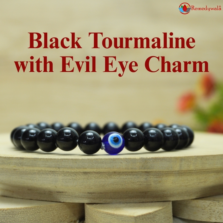 Black Tourmaline With Evil Eye Charm Bracelet - Image 2