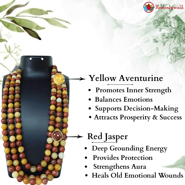 Remedywala Yellow Aventurine And Red Jasper Necklace