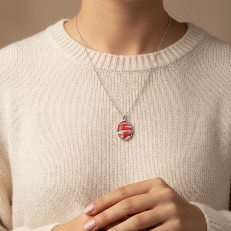 Red and White Banded Agate Pendant