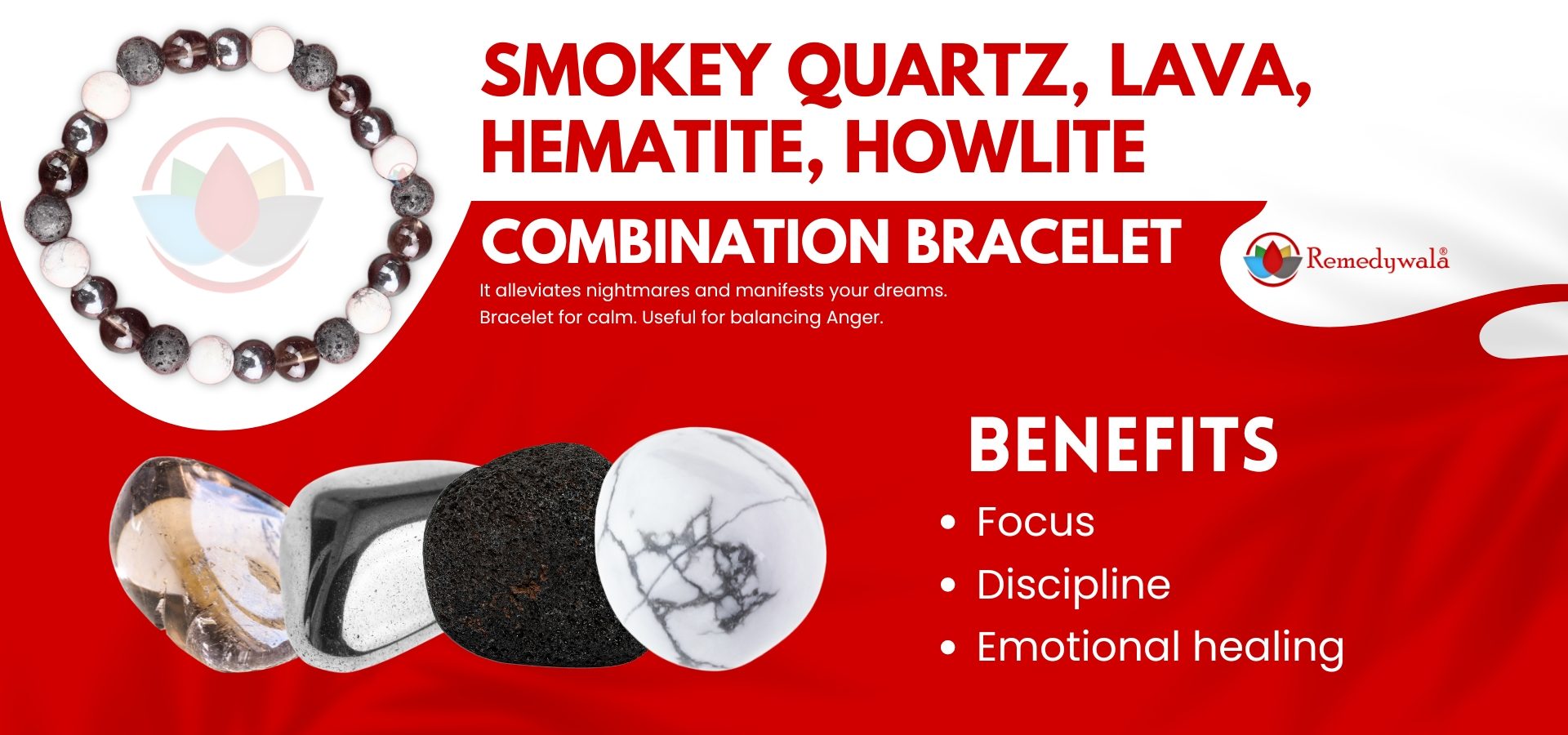 Smoky Quartz, Lava, Hematite, Howlite Combination Bracelet Smoky Quartz, Lava, Hematite, Howlite Combination Bracelet