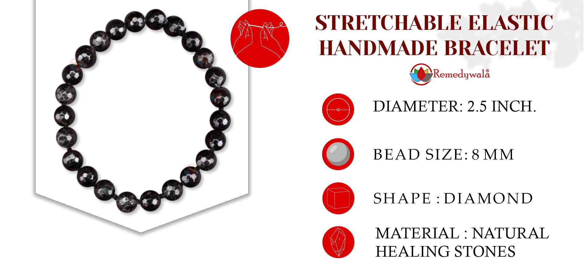 Black Tourmaline Diamond Cut Bracelet Black Tourmaline Diamond Cut Bracelet