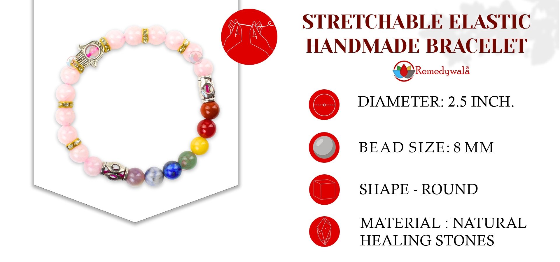 Rose Quartz 7 Chakra Multicolor Bracelet Rose Quartz 7 Chakra Multicolor Bracelet