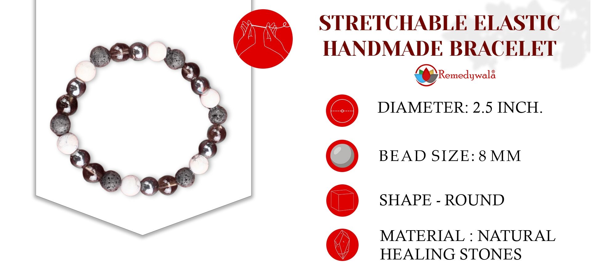 Smoky Quartz, Lava, Hematite, Howlite Combination Bracelet Smoky Quartz, Lava, Hematite, Howlite Combination Bracelet