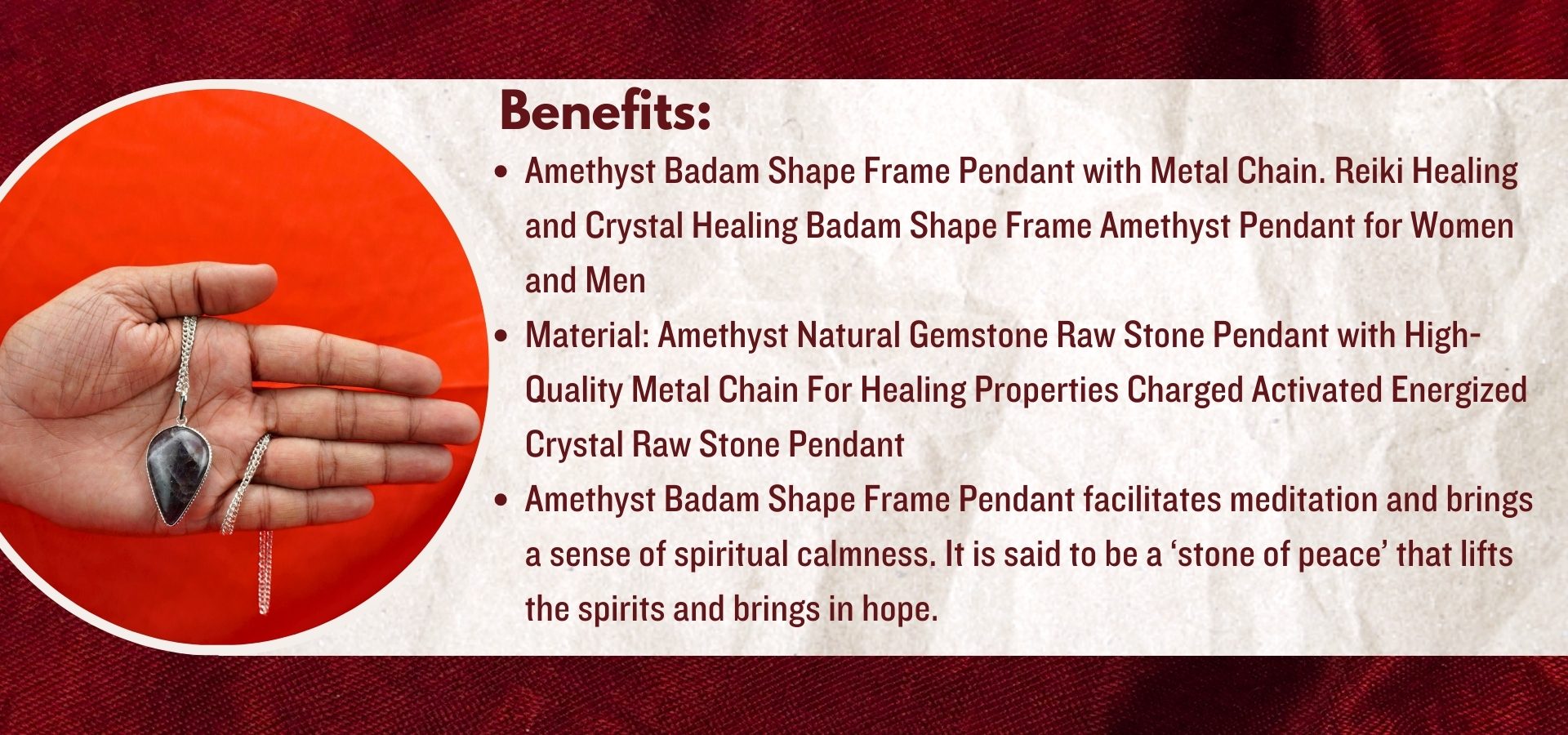 Amethyst Badam Shape Frame Pendant (2)