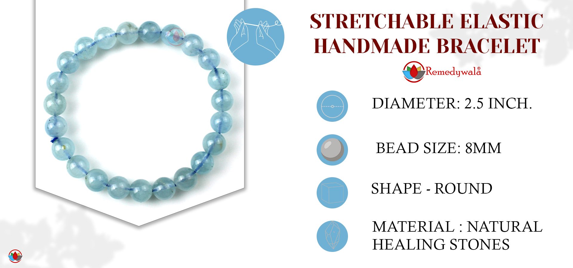 Aquamarine stone, Light blue color. Aquamarine Bracelet