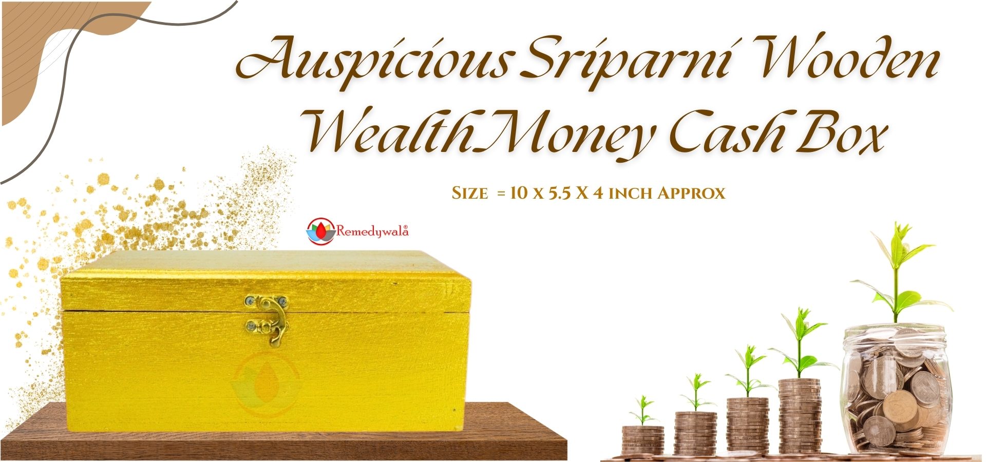 Auspicious Sriparni Wooden Wealth Money Cash Box (Size 10 x 5.5 x 4 inches) (3) Auspicious Sriparni Wooden Wealth Money Cash Box (Size 10 x 5.5 x 4 inches) (3)