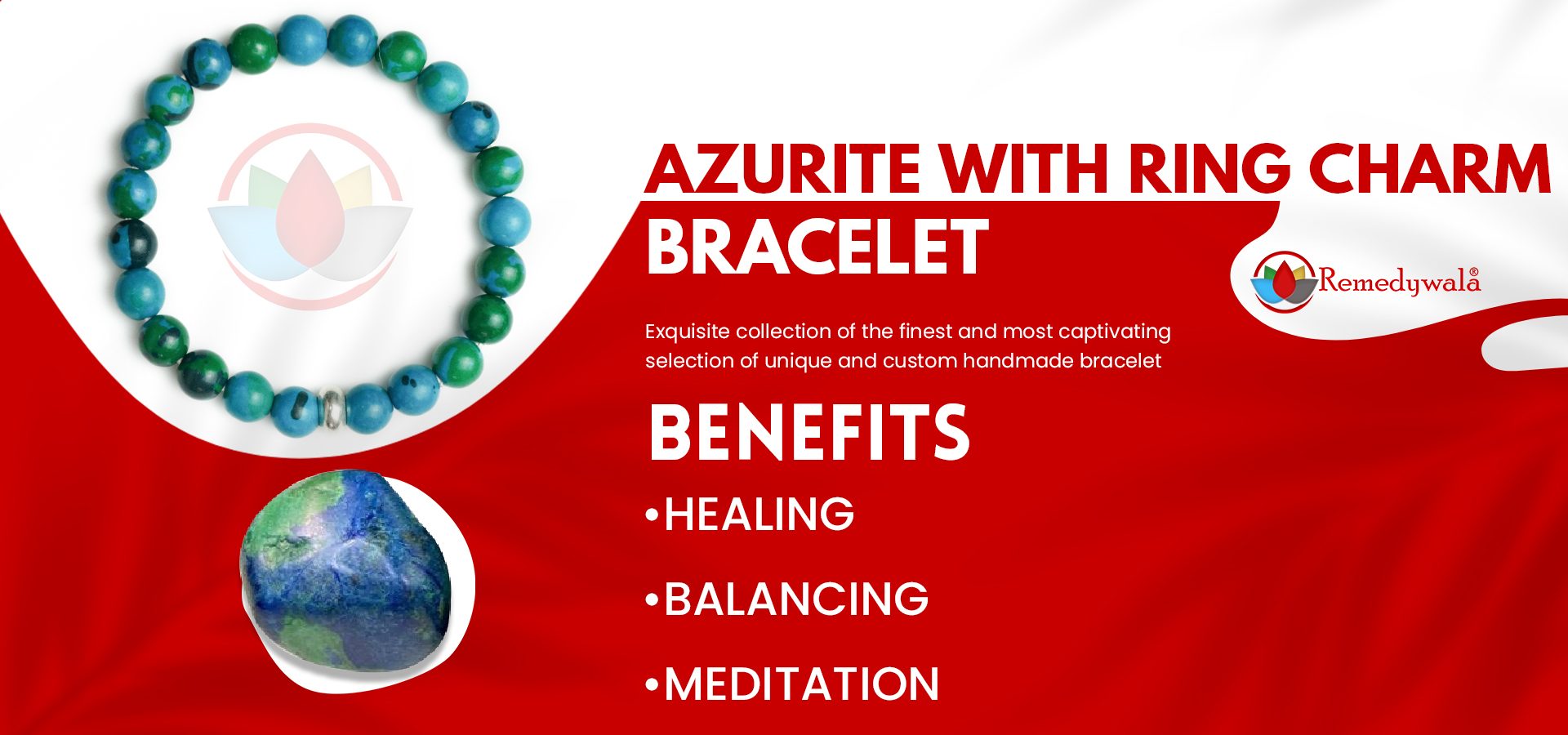 Azurite Bracelet with Ring charm Azurite Bracelet with Ring charm