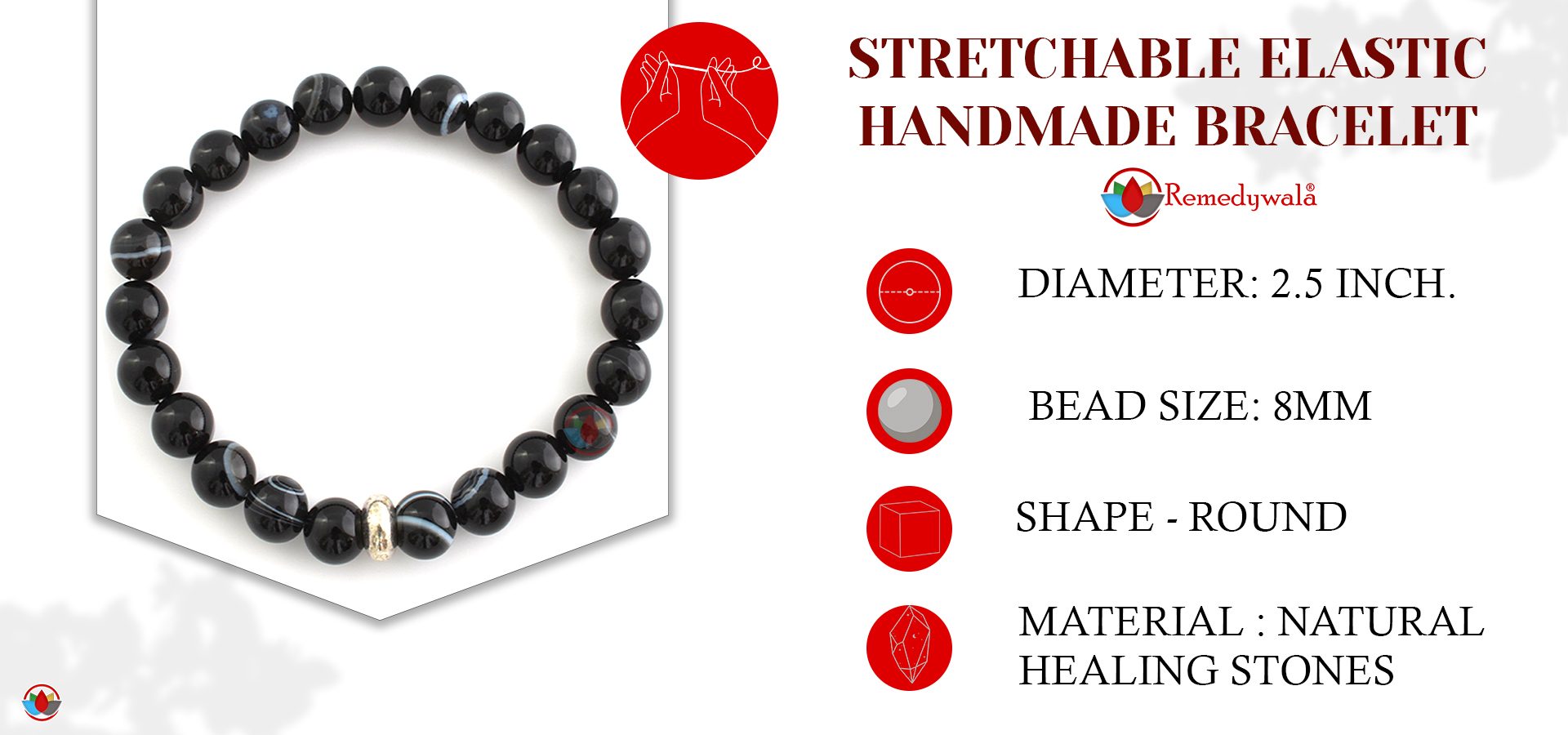 Black Banded Agate Bracelet 8mm Black Banded Agate Bracelet