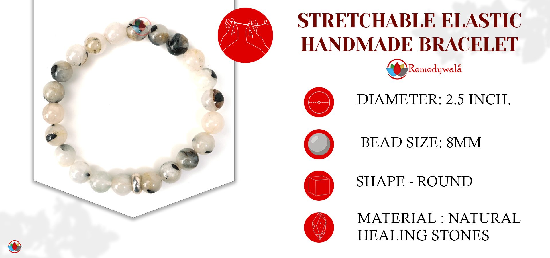 Black Routile Bracelet 8mm, Black Routile with Ring Charm