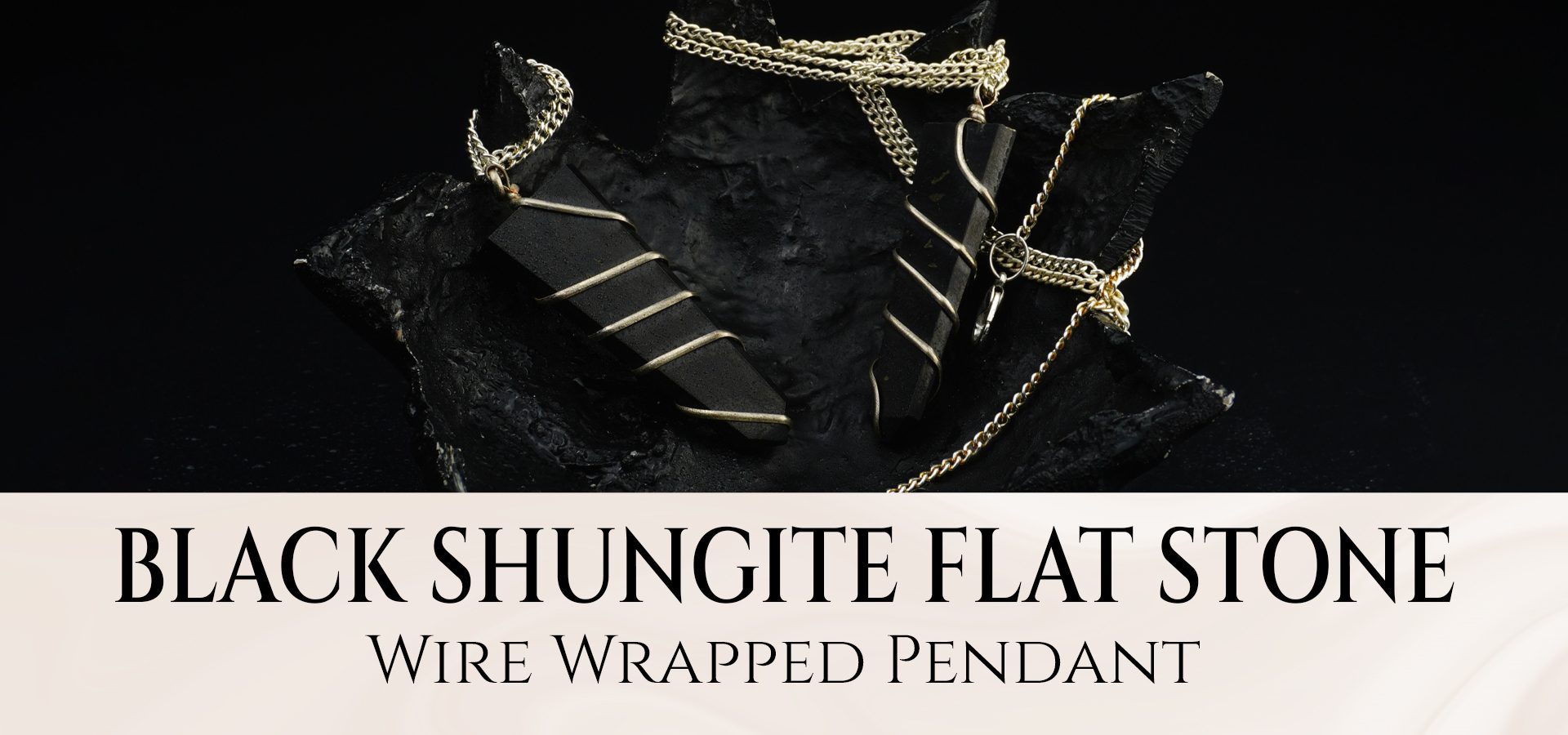 Black Shungite Flat Stone Wire Wrapped Pendant Black Shungite Flat Stone Wire Wrapped Pendant
