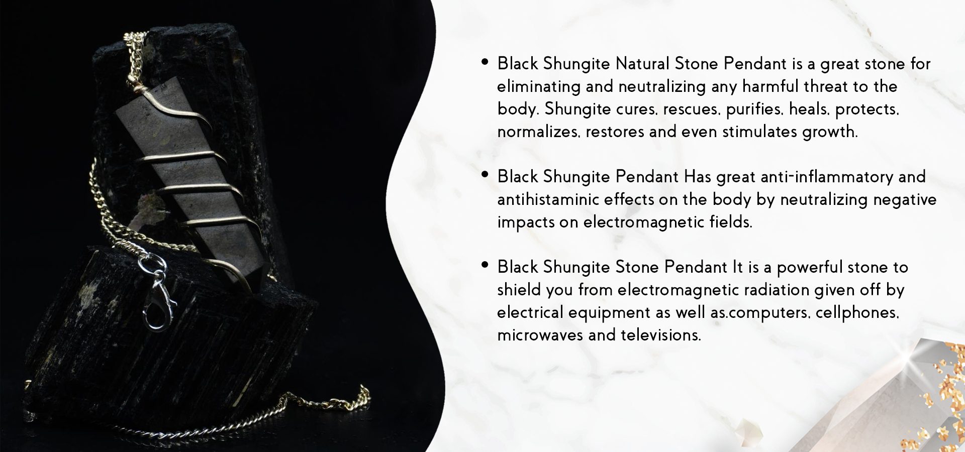 Black Shungite Flat Stone Wire Wrapped Pendant Black Shungite Flat Stone Wire Wrapped Pendant