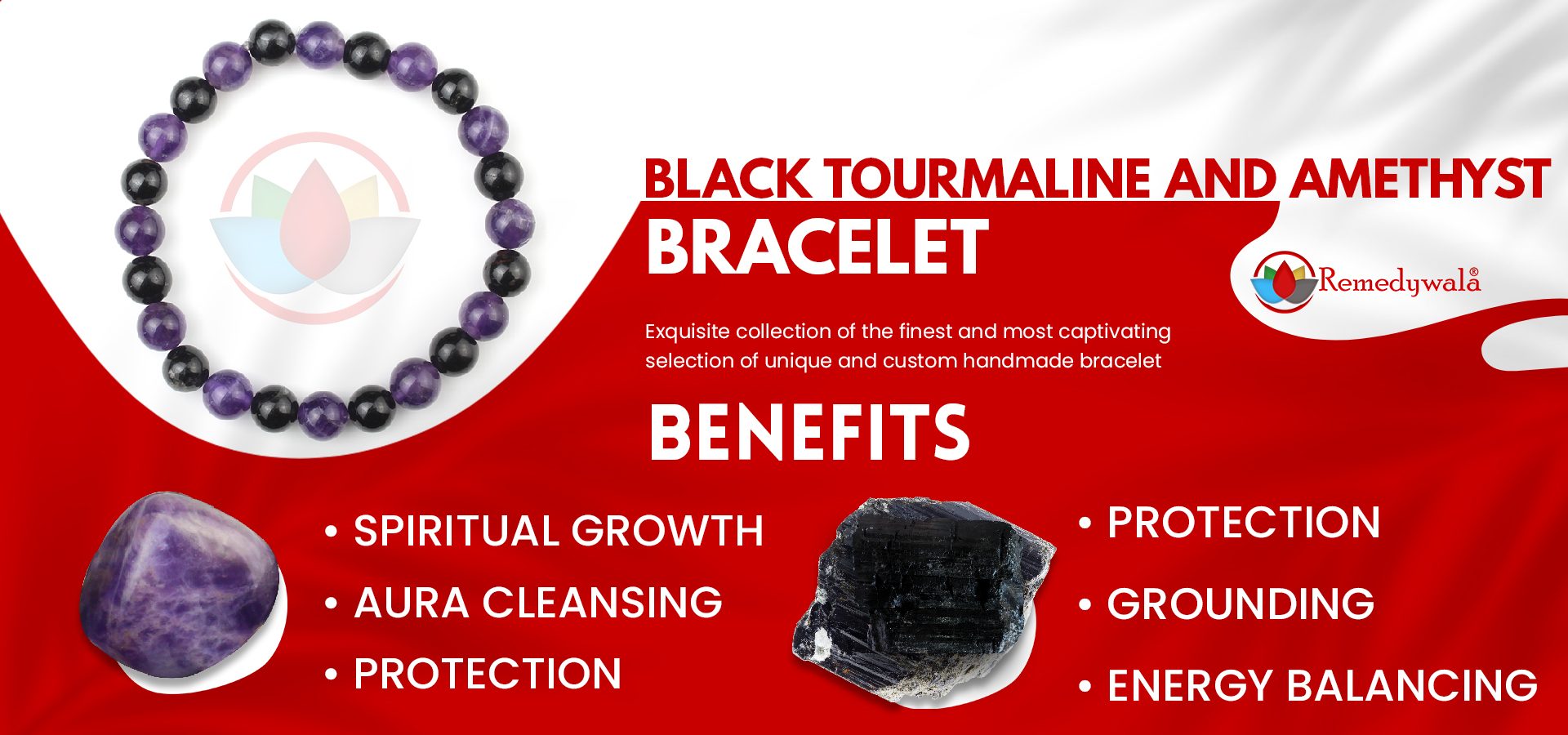 Black Tourmaline and Amethyst Combination Bracelet