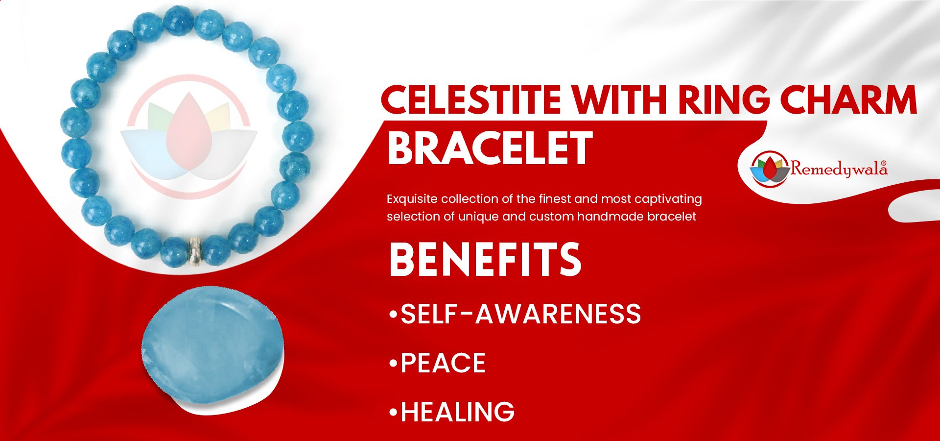 Celestite Bracelet 8mm With Ring Charm Celestite Bracelet 8mm With Ring Charm