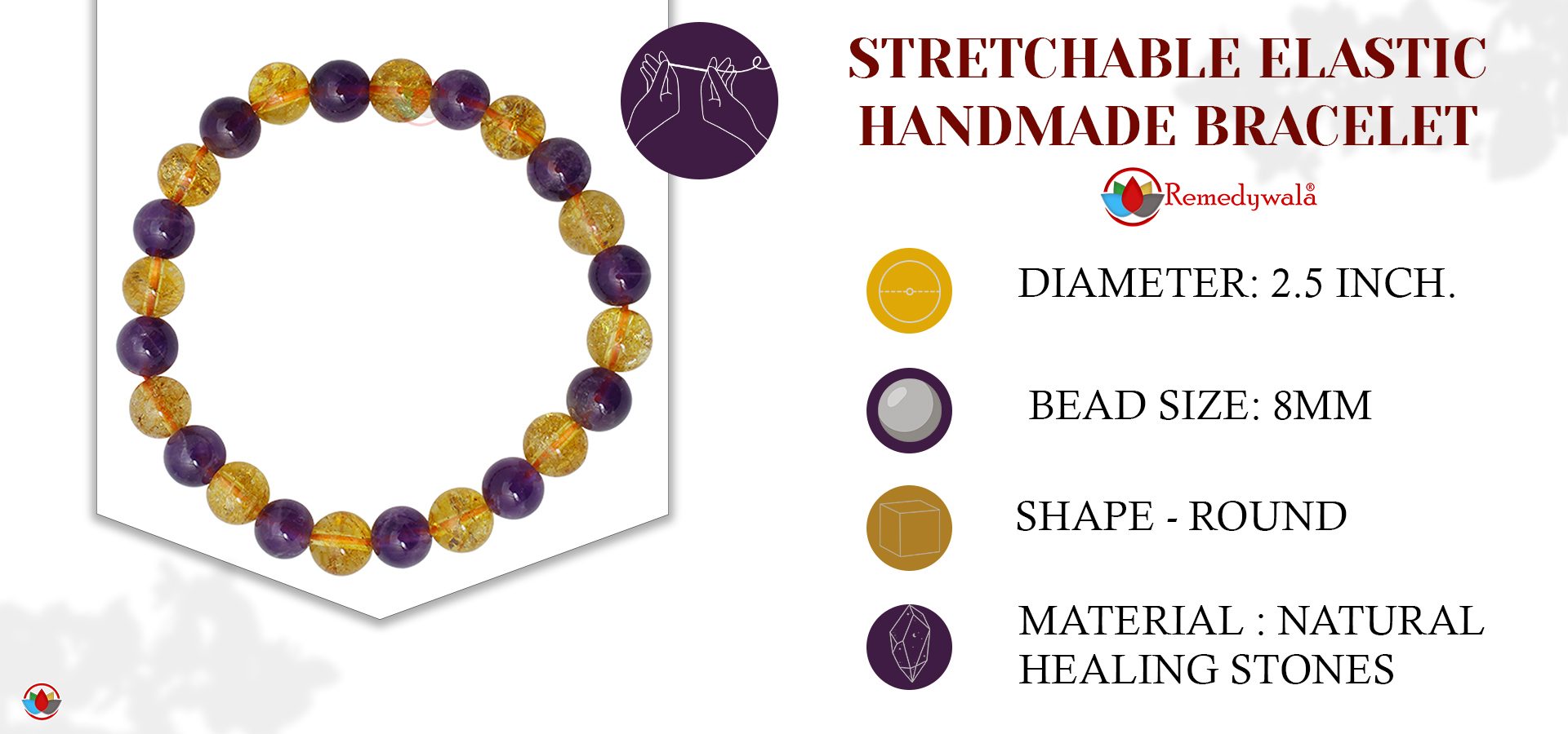 Citrine Amethyst Combination Bracelet 8mm