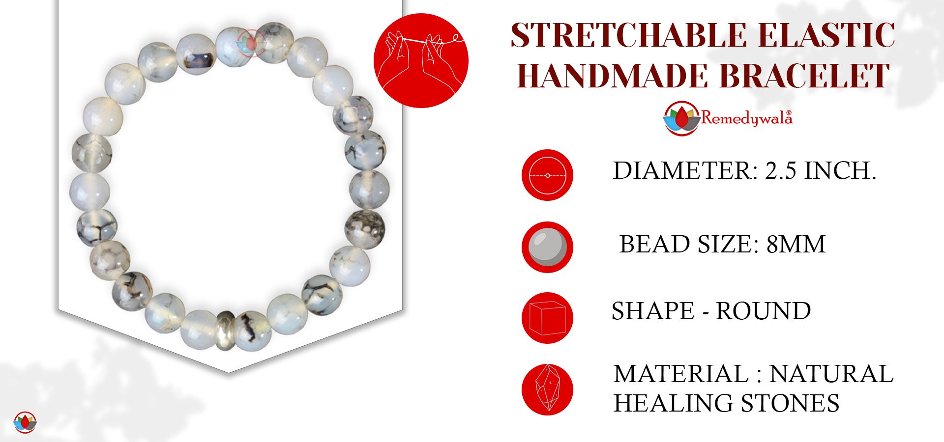 Dragon Vein Bracelet 8mm Dragon Vein Bracelet with Ring Charm