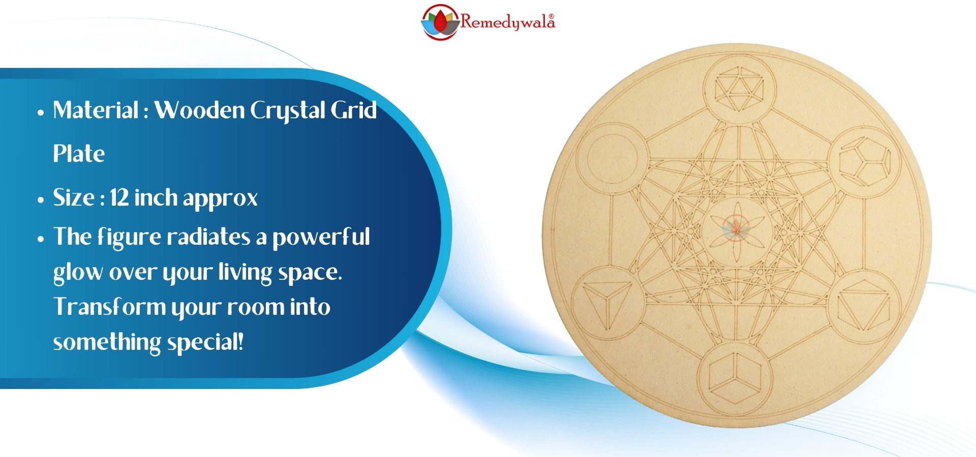 Elements Tetrahedron Sacred Wooden Grid Plate (12 Inch Approx) (3)