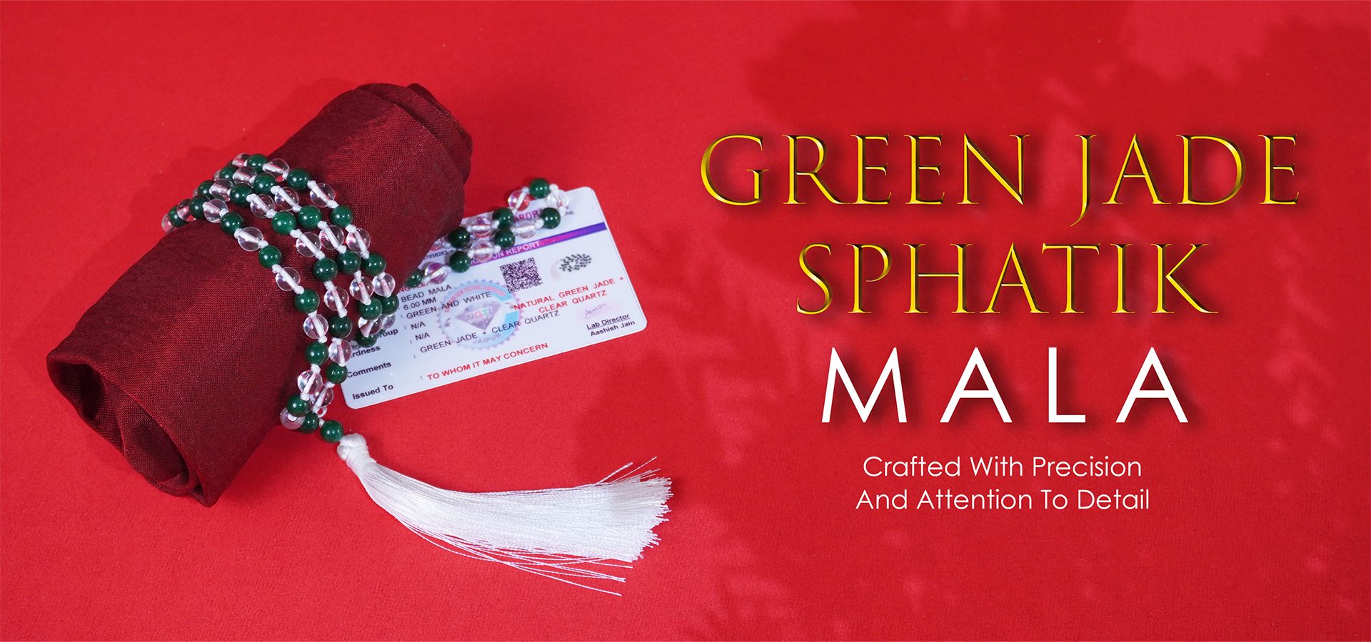 Green Jade Sphatik Mala With Certificate 6mm