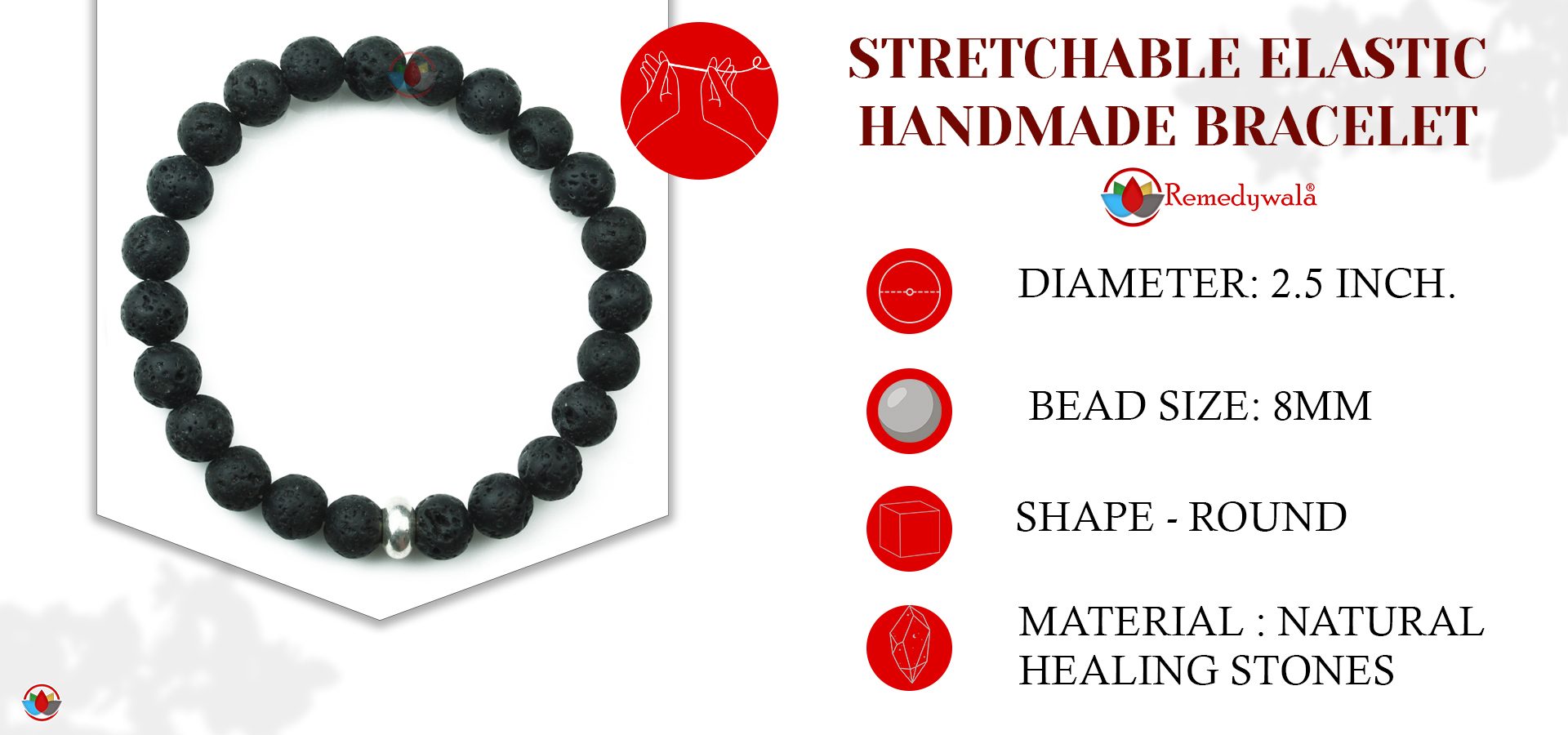 Lava Bracelet 8mm, Lava Bracelet with Ring Charm Lava Bracelet 8mm, Lava Bracelet with Ring Charm