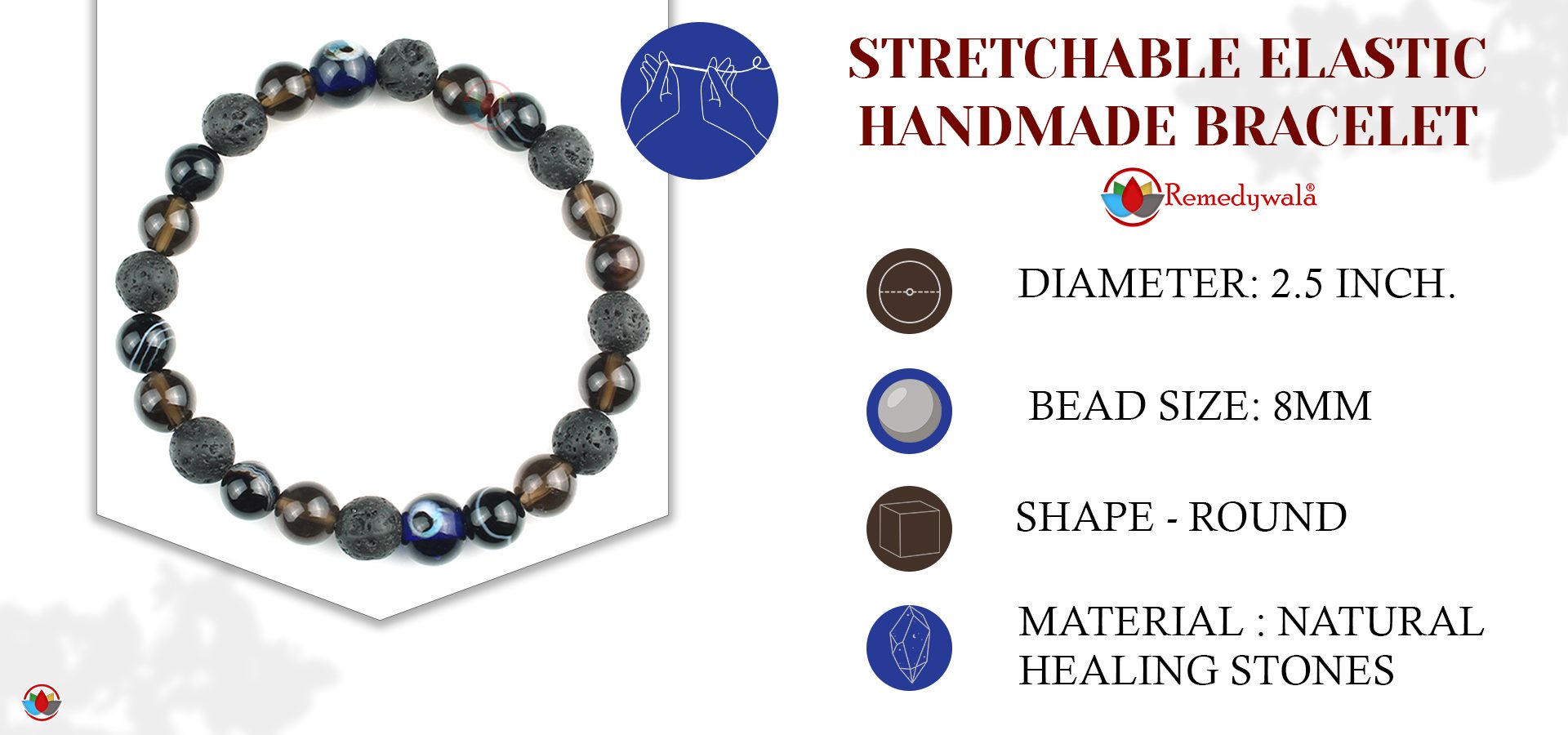 Lava Smoky Sulemani Evil Eye Combination Bracelet 8mm Lava Smoky Sulemani Evil Eye Combination Bracelet 8mm