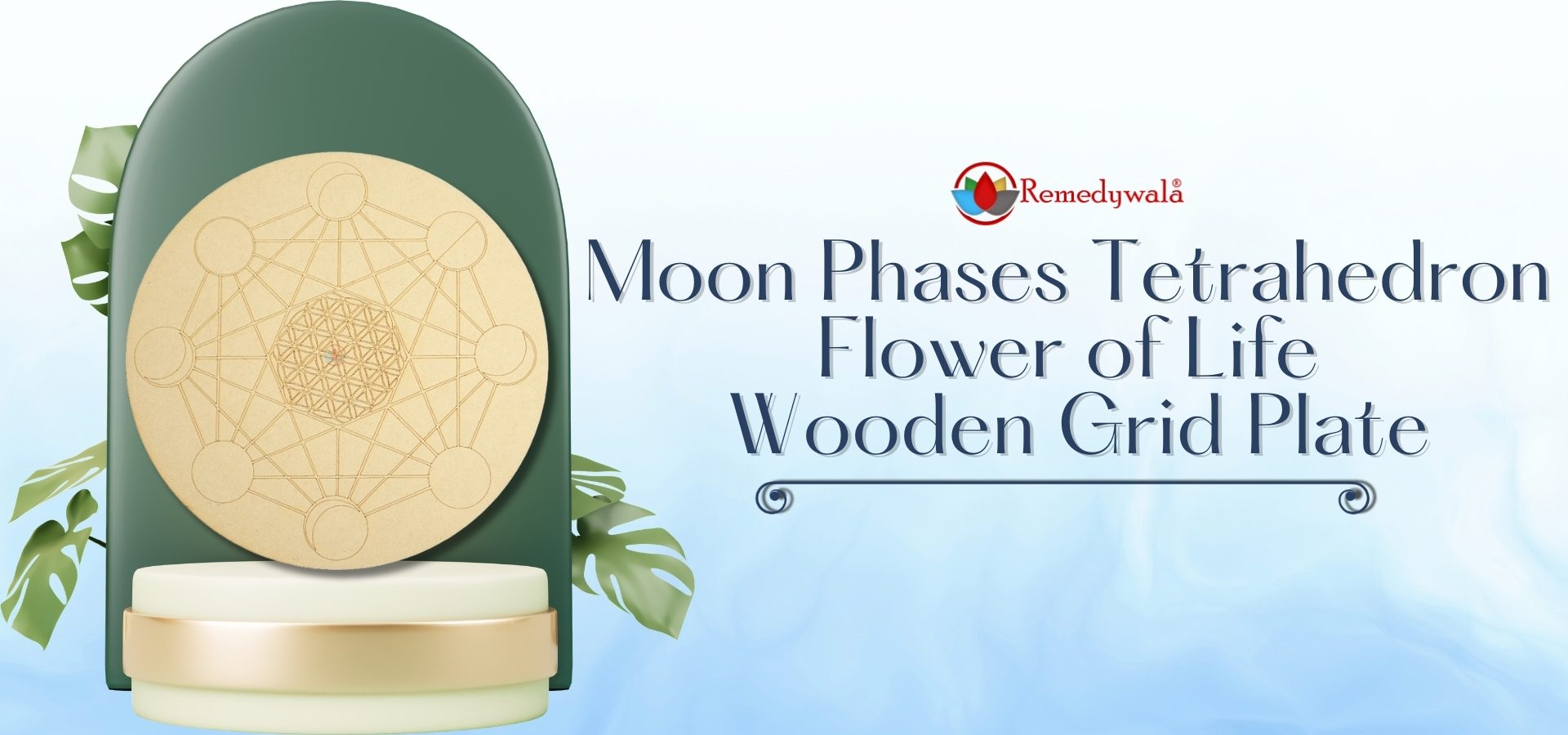 Moon Phases Tetrahedron Flower of Life Wooden Grid Plate (1)