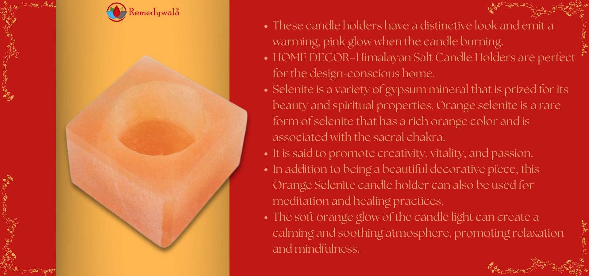 Natural Cube Orange Selenite Candle Holder (3)