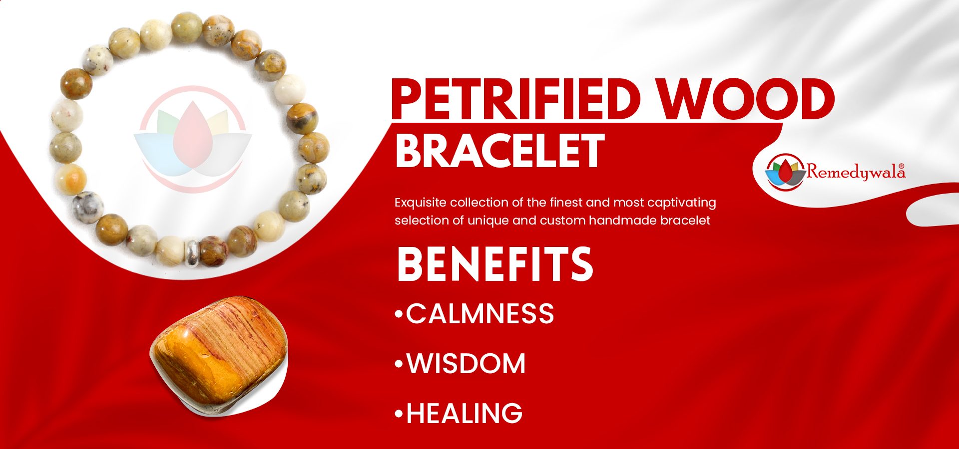 Petrified Wood Bracelet with Ring Charm Petrified Wood Bracelet with Ring Charm