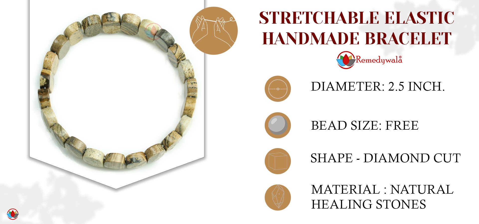 Picture Jasper Diamond Cut Bracelet Picture Jasper Diamond Cut Bracelet