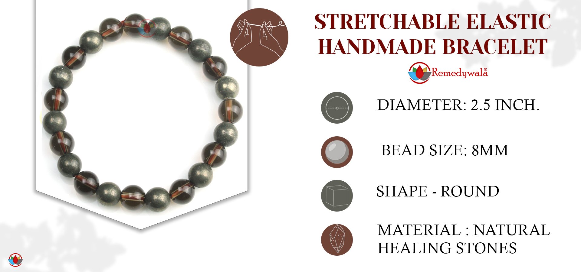 Pyrite and Smoky Quartz Combination Bracelet 8mm