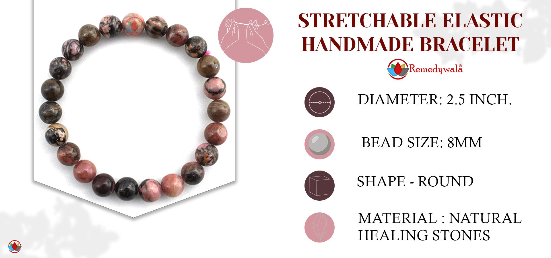 Rhodonite Bracelet 8mm Rhodonite Bracelet 8mm