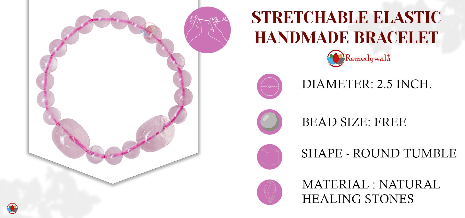 Rose Quartz Bracelet With Two Tumble Beads Rose Quartz Bracelet With Two Tumble Beads