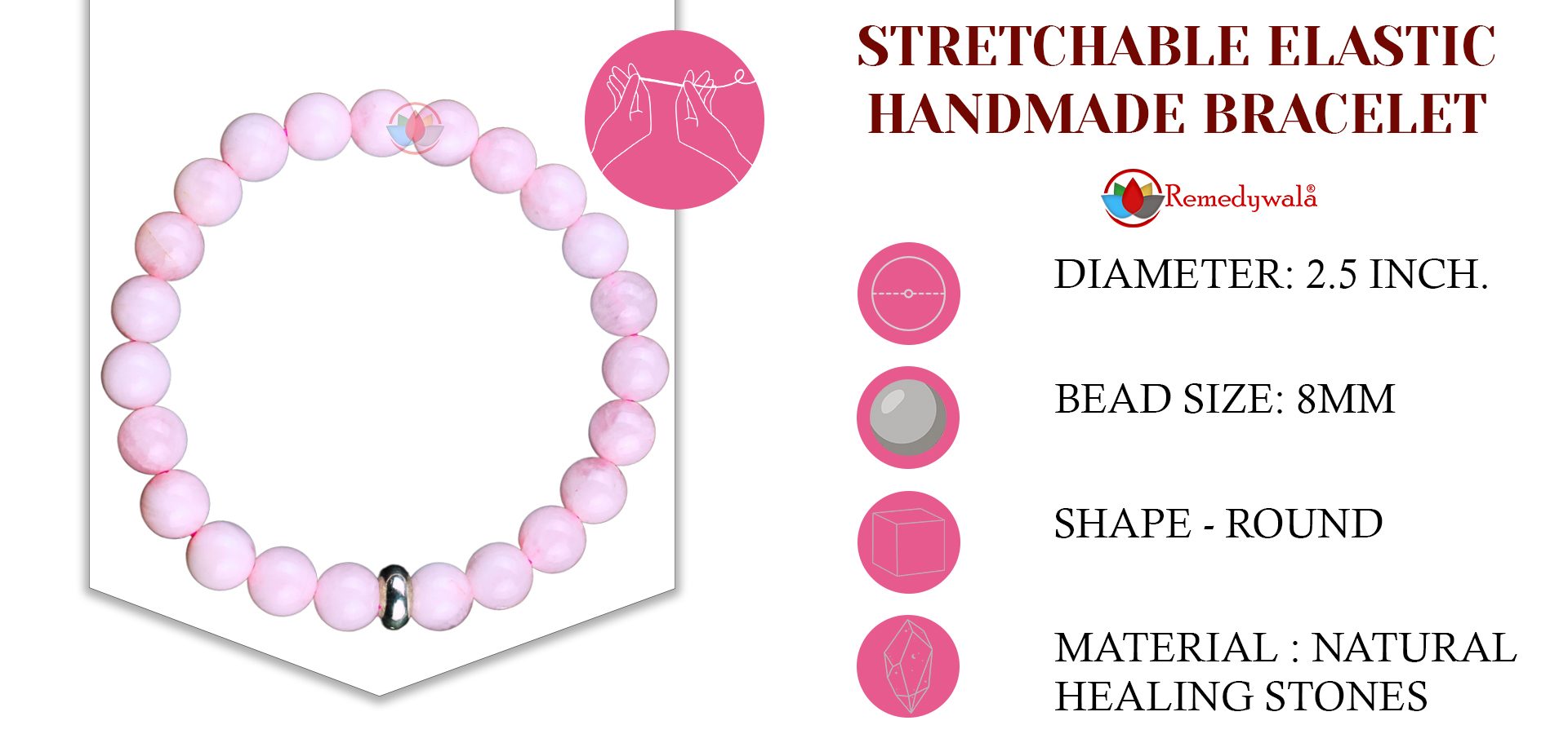 Rose Quartz Bracelet 8mm – Remedywala Rose Quartz Bracelet 8mm - Remedywala