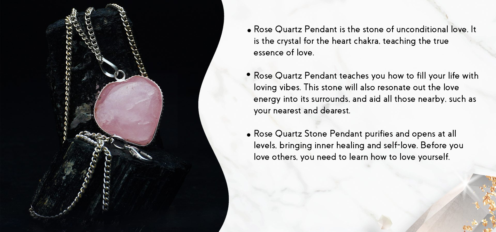 Rose Quartz Frame Heart Shape Pendant (Small)