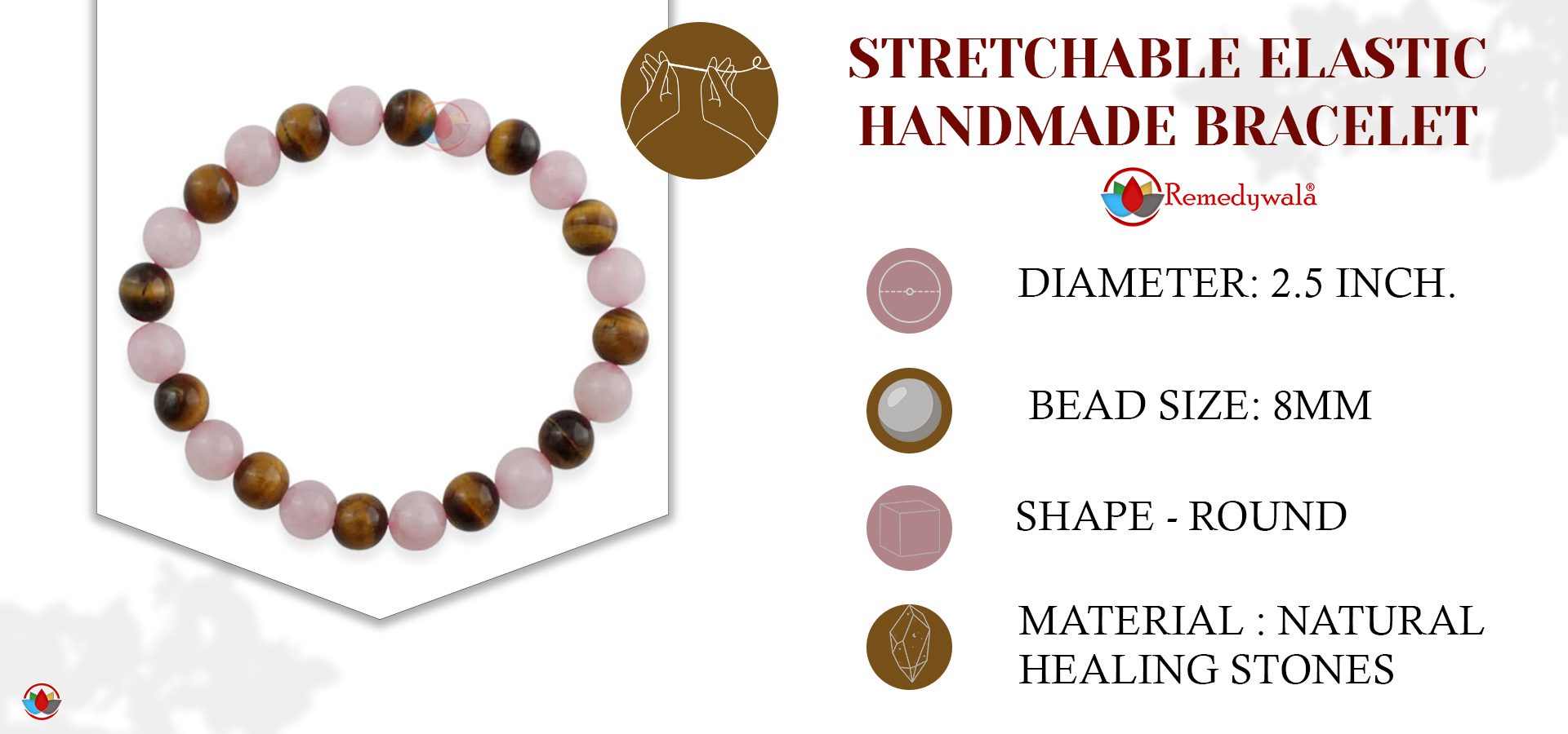 Rose Quartz Tiger Eye Combination Bracelet 8mm