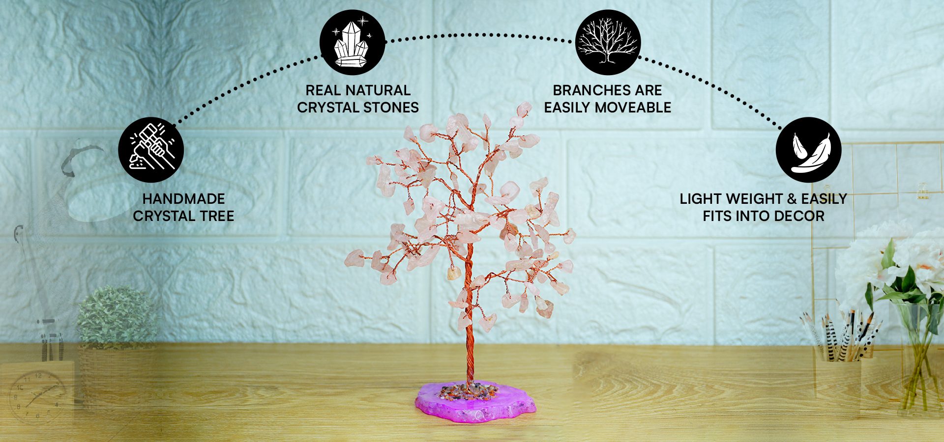 Rose Quartz Tree 100 Beads Chips Stone Slice Base