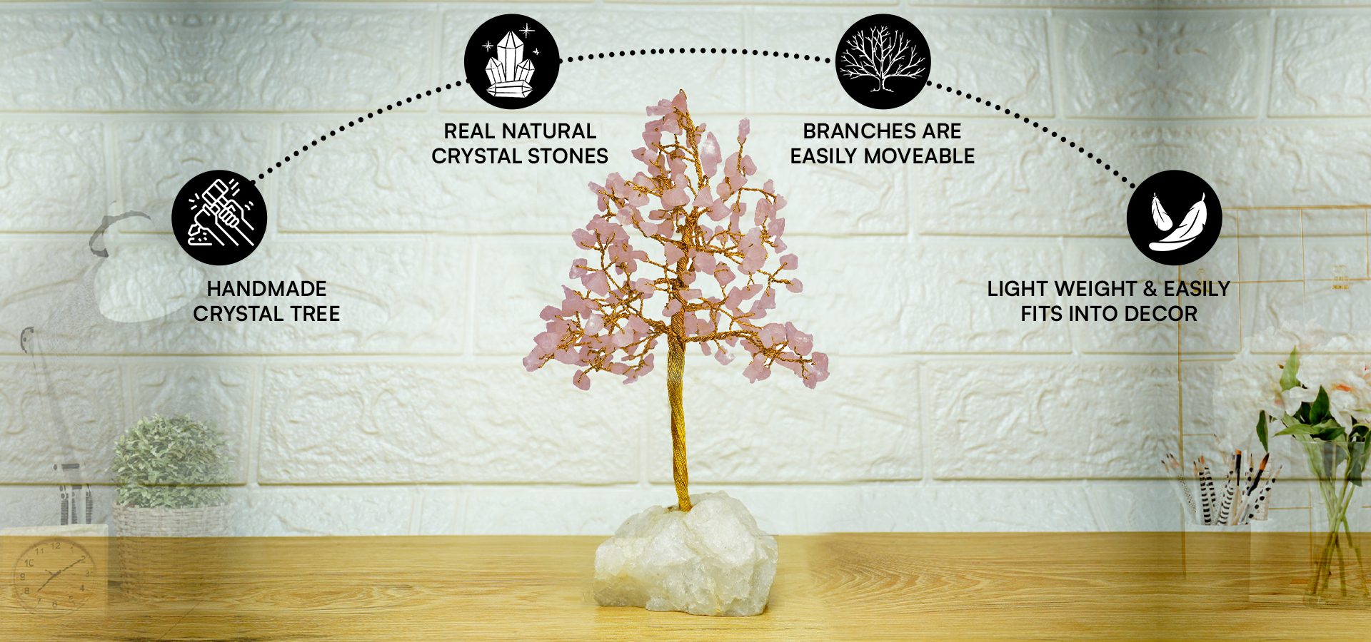 Rose Quartz Tree 200 Beads With Stone Base