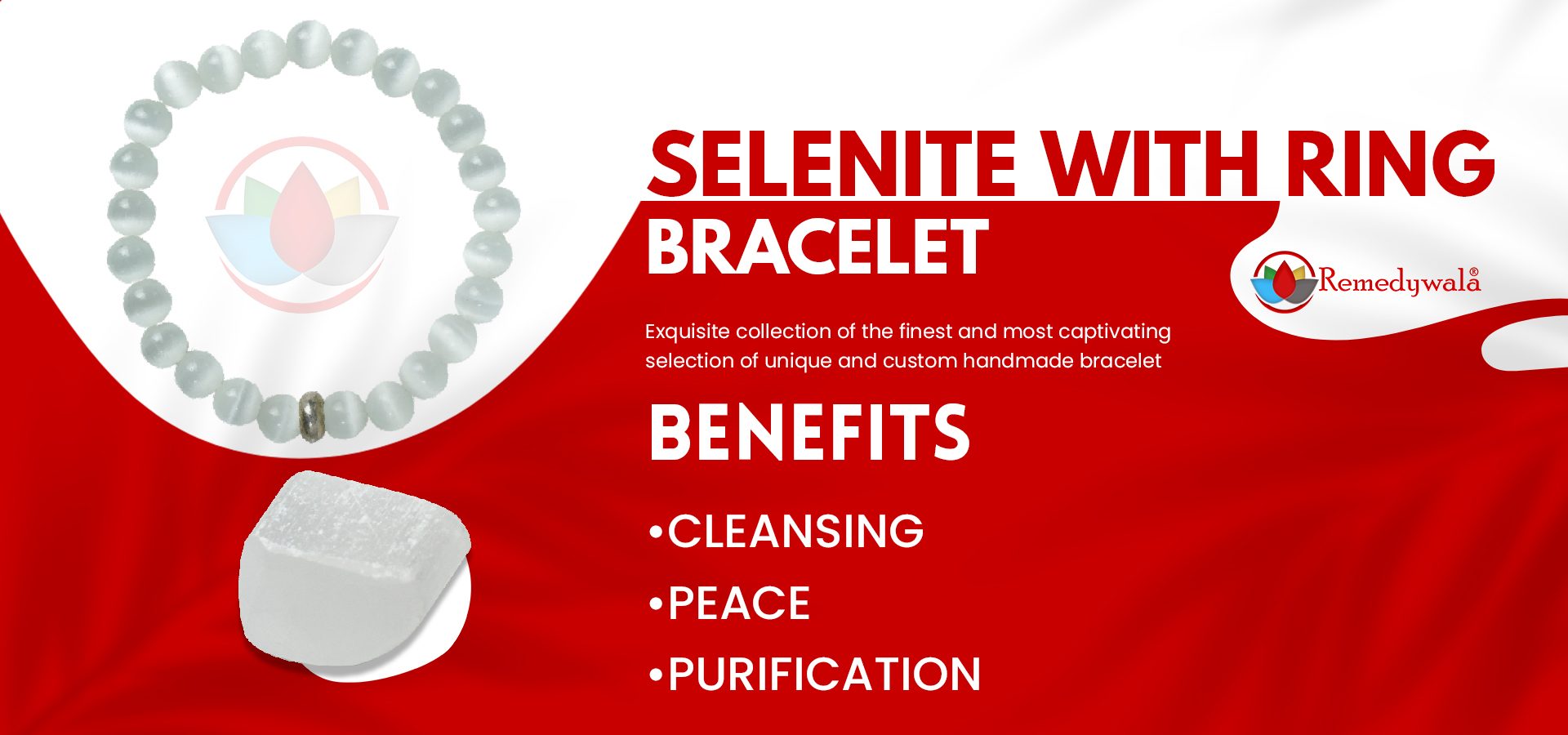 Selenite Bracelet with Ring charm Selenite Bracelet with Ring charm