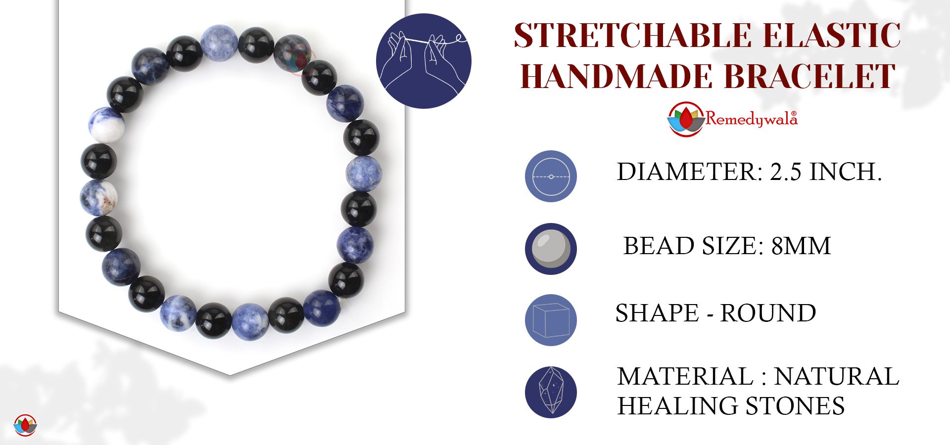 Sodalite Black Obsidian Combination Bracelet 8mm Sodalite Black Obsidian Combination Bracelet 8mm