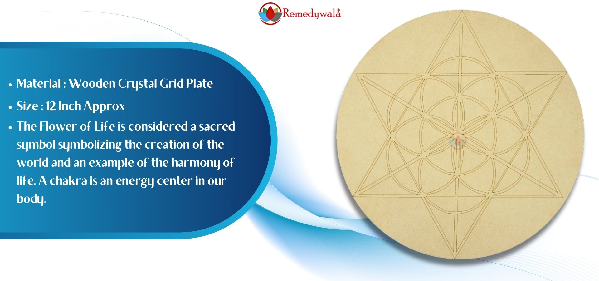 Star Flower of Life Wooden Grid Plate (12 Inch Approx) (2)