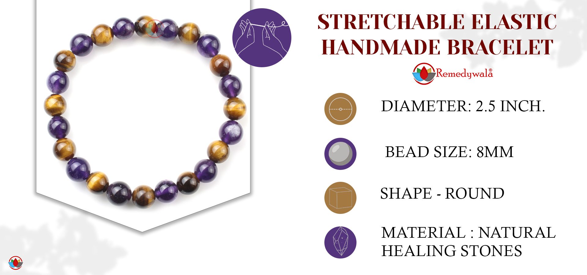 Tiger Eye Amethyst Combination Bracelet 8mm Tiger Eye Amethyst Combination