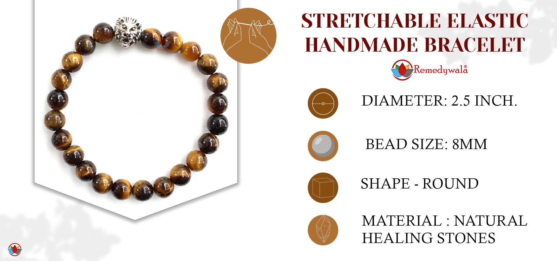 Tiger Eye with Charm Bracelet 8mm