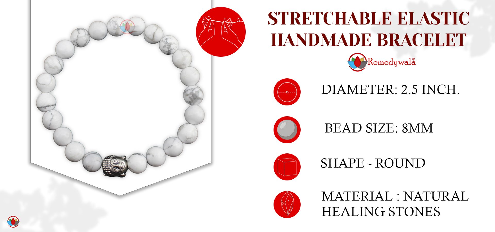 White Howlite Bracelet With Buddha Charm White Howlite Bracelet With Buddha Charm