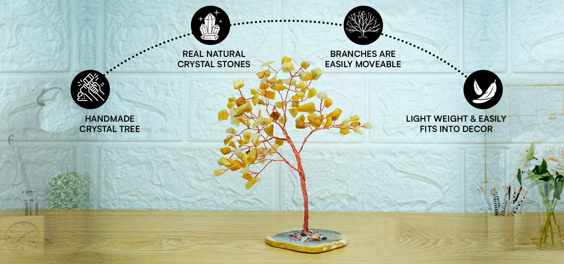 Yellow Aventurine Tree 100 Beads Chips Stone Slice Base